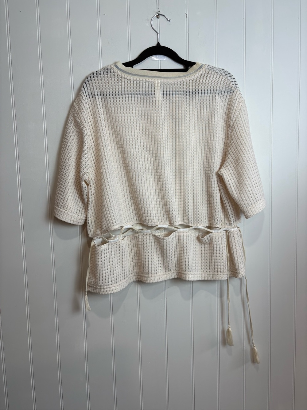 Mu Designer Label Cream Open Weave Cutout Tunic Top Boho Resort Lagenlook M/L - Picture 8 of 8